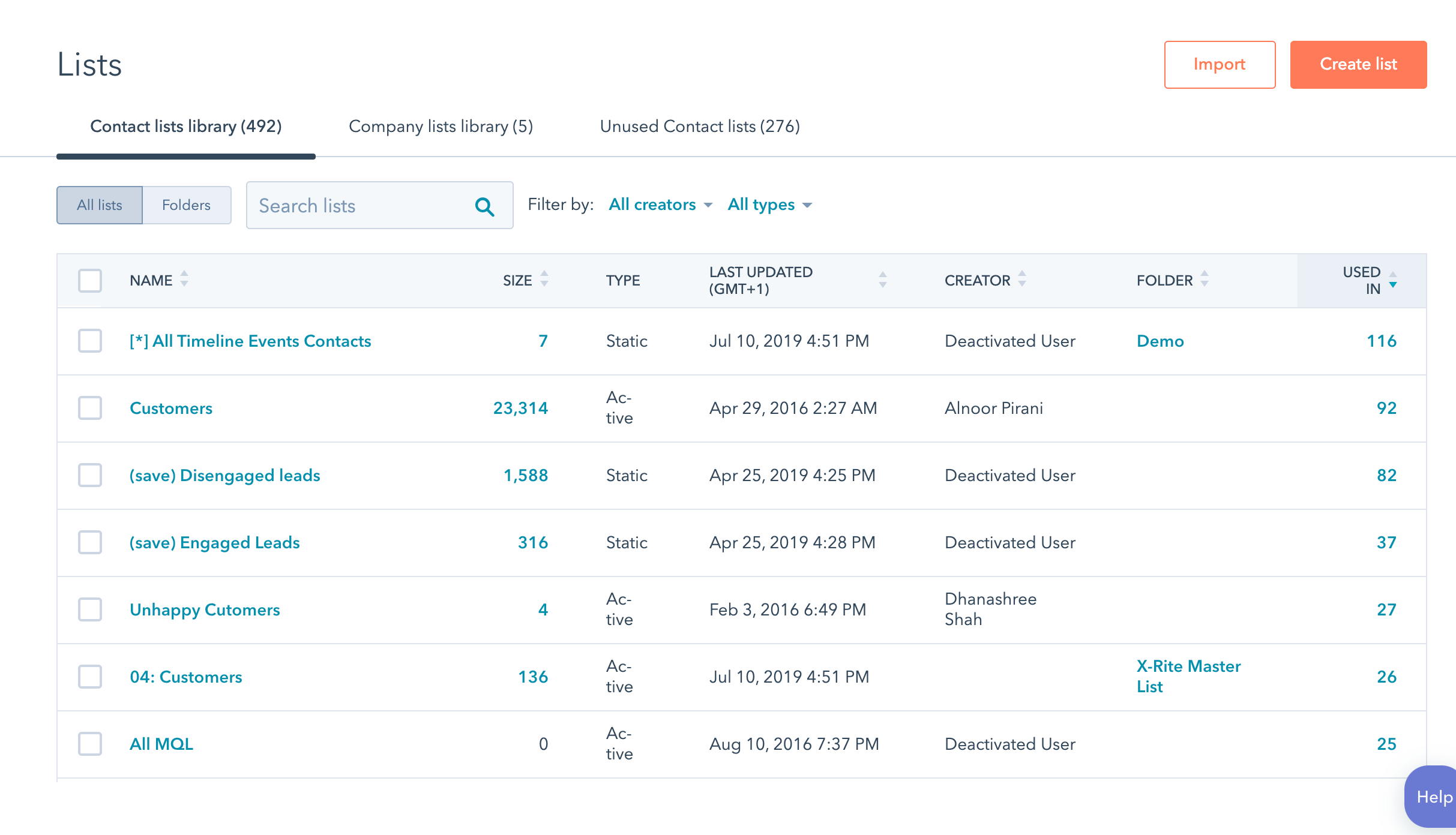 HubSpot Lists j