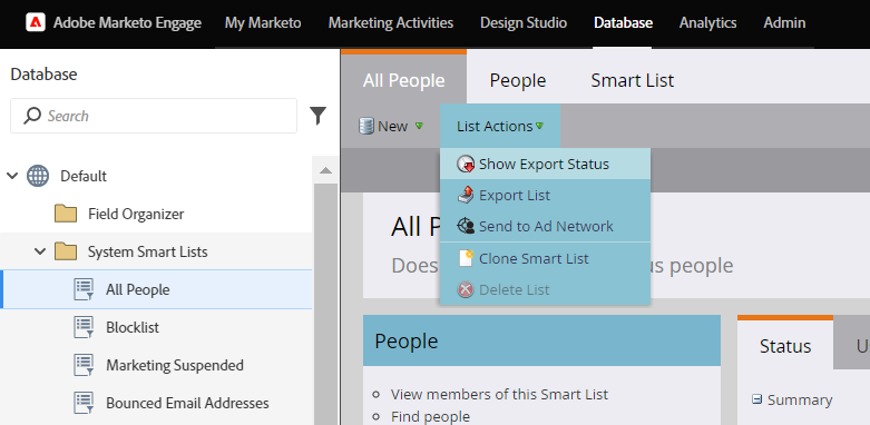 Marketo System Smart Lists → All People