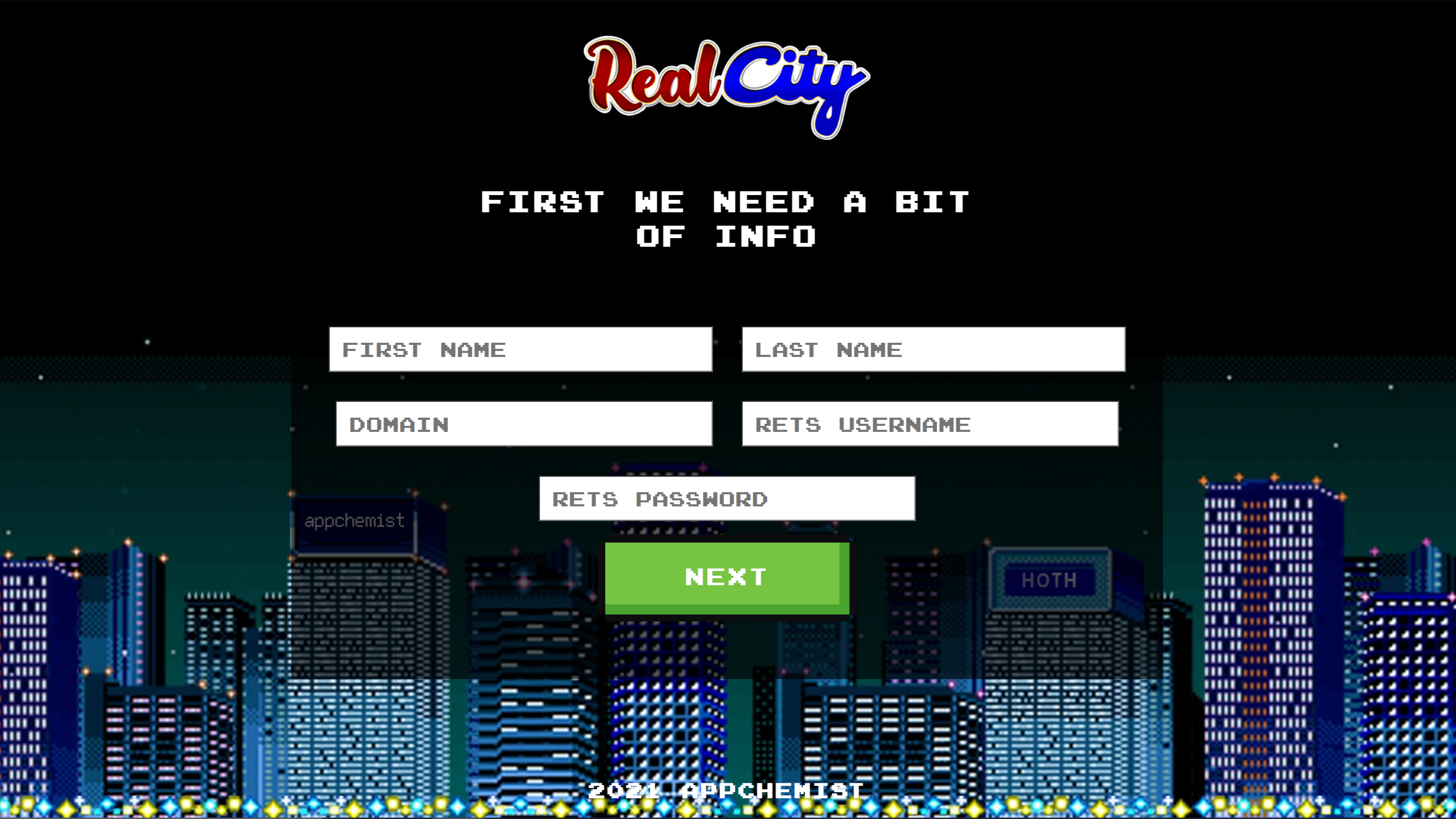 RealCity information entry screen