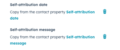 Self-attribution properties that will be copied from the contact record to the deal record