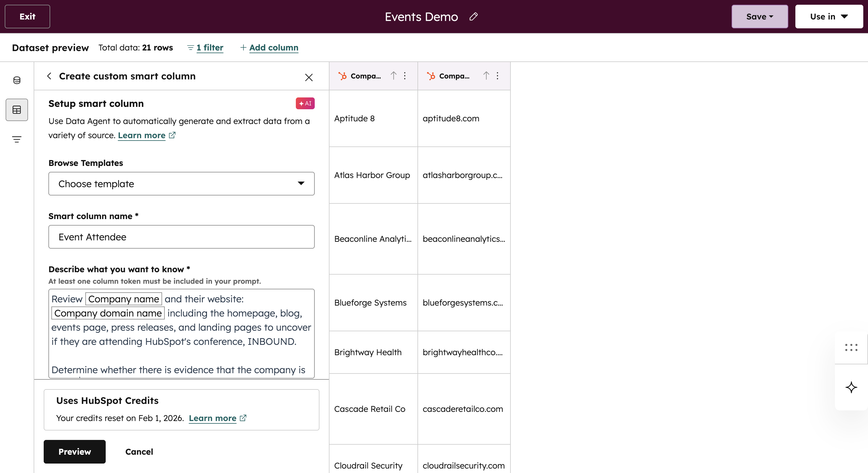 Event Attendee Smart Column