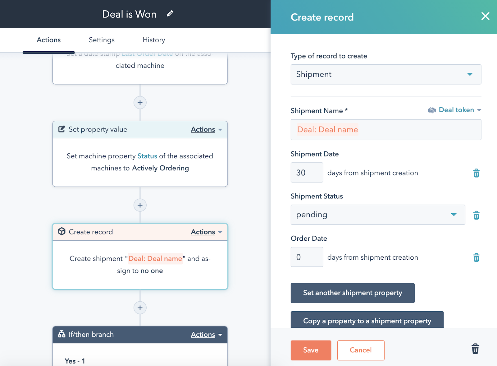 An example of a Shipment Object in a workflow