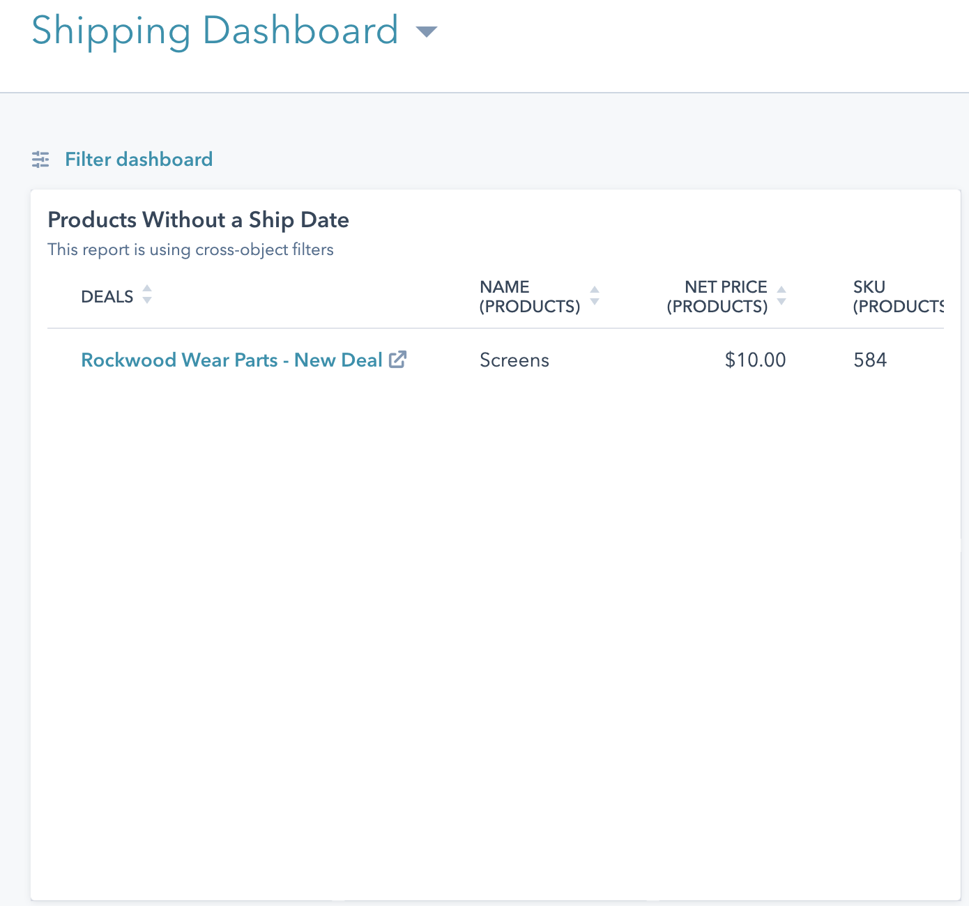 A view of the Shipping Dashboard, with a new deal featured