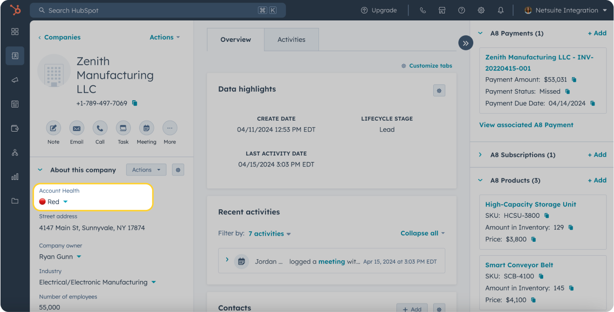 Account Health Property on Company Record in HubSpot