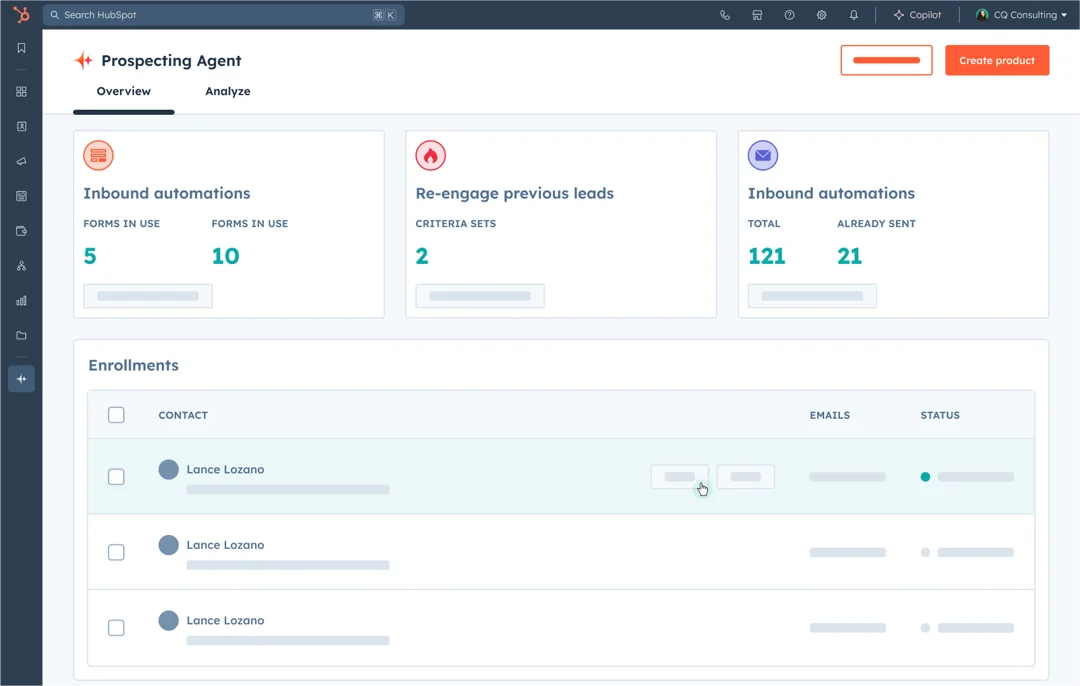 HubSpot Prospecting Agent analyzing CRM data and scoring leads with AI