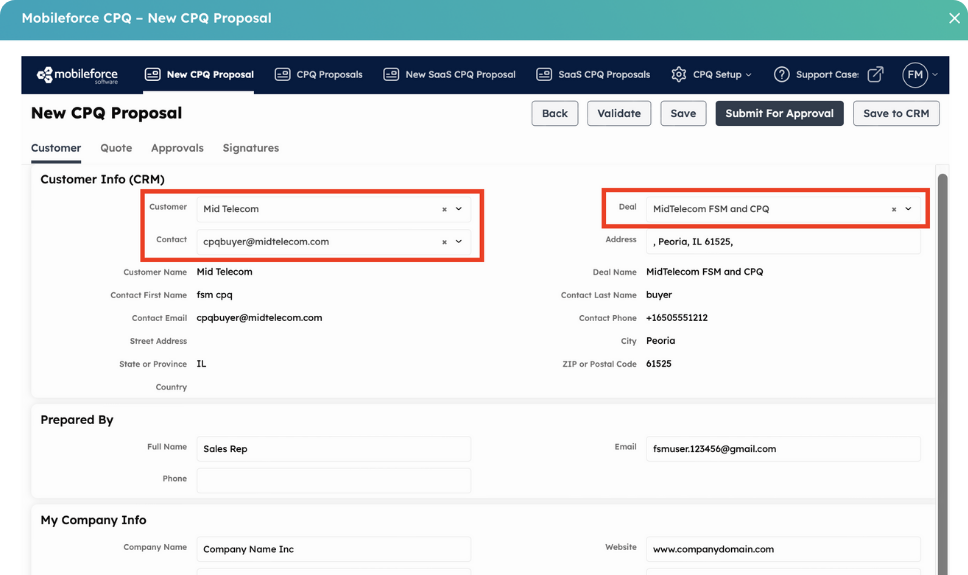 HubSpot CPQ + Mobileforce Interface