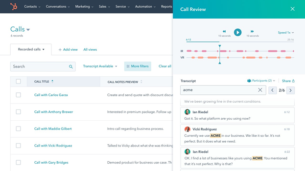 HubSpot conversational intelligence tool example